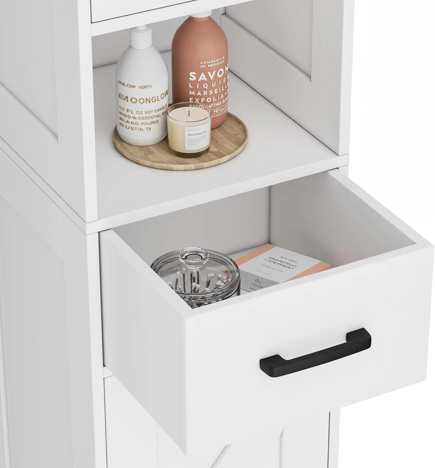 Homhedy 67" H Tall Bathroom Storage Cabinet with 2 Barn Doors and 1 Drawer, Narrow Storage Unit, Adjustable Shelves, Floor Cabinet for Bathroom, Living Room, Entryway, Kitchen, White, (15.7" W)