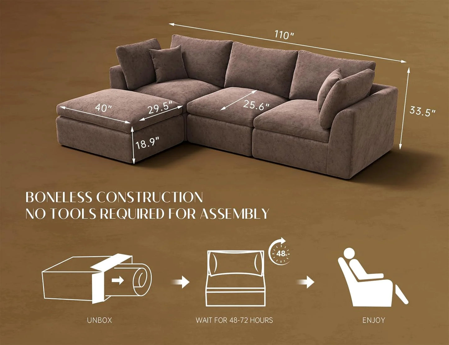 110 inch cloud sectional sofa for living room, convertible L-shaped sofa 3 seater sectional sofa