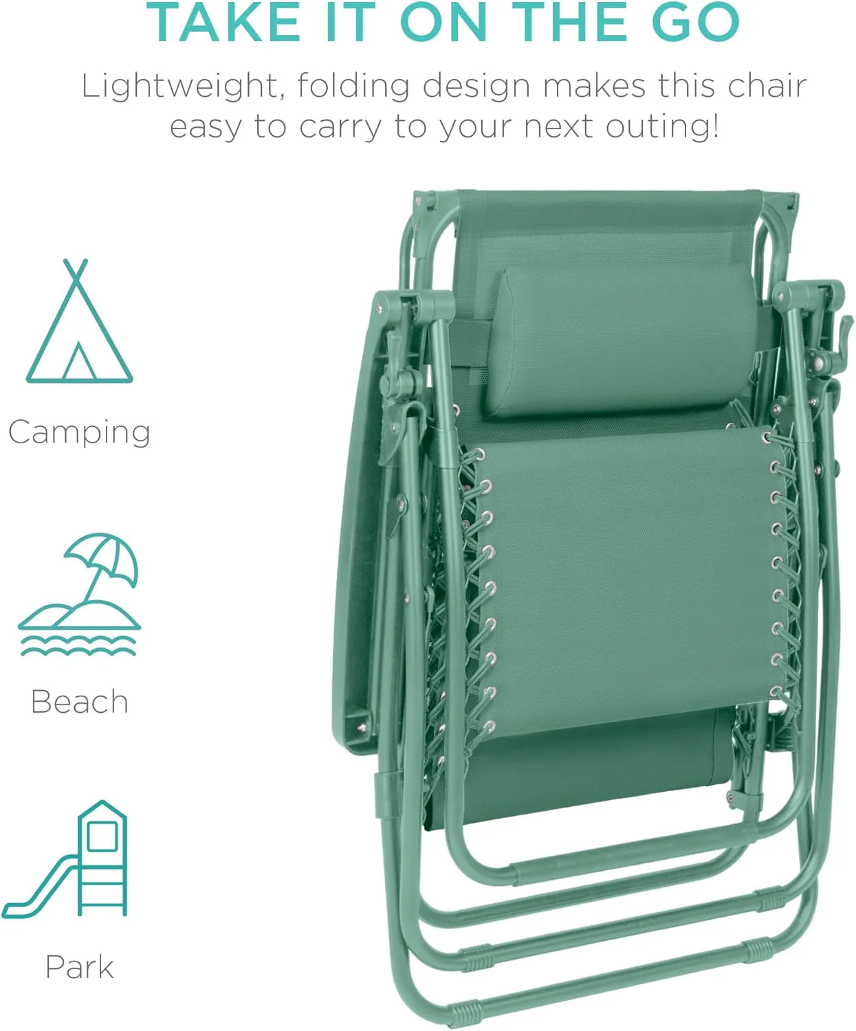 Best Choice Products Folding Zero Gravity Outdoor Recliner Patio Lounge Chair w/Adjustable Canopy Shade, Headrest, Side Accessory Tray, Textilene Mesh - Peacock Blue