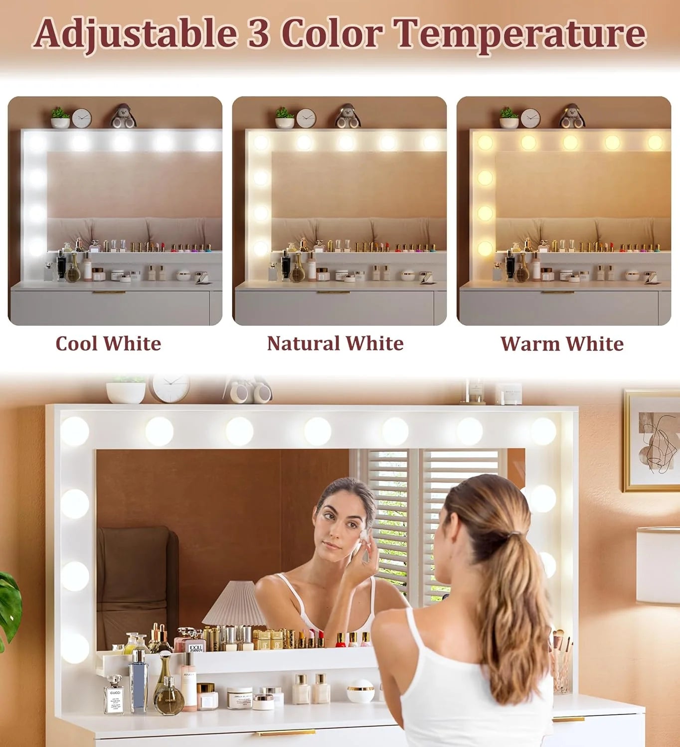 Vanity Desk with Mirror and Lights 39.3in Makeup Vanity with Large Mirror