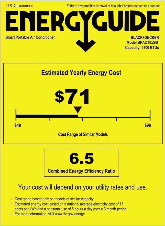 BLACK+DECKER 10,000 BTU Portable Air Conditioner for Rooms up to 450 Sq. with Remote Control, White