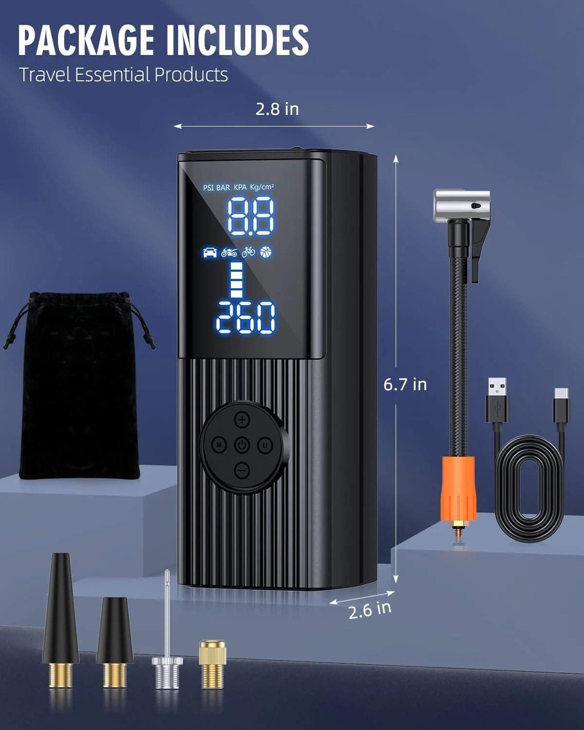 Tire Inflator Portable Air Compressor, 180PSI Portable Air Compressor with with LED Light, 25000mAh & 3X Faster Inflation Air Pump for Car, Bike, Motorcycle, Ball and more