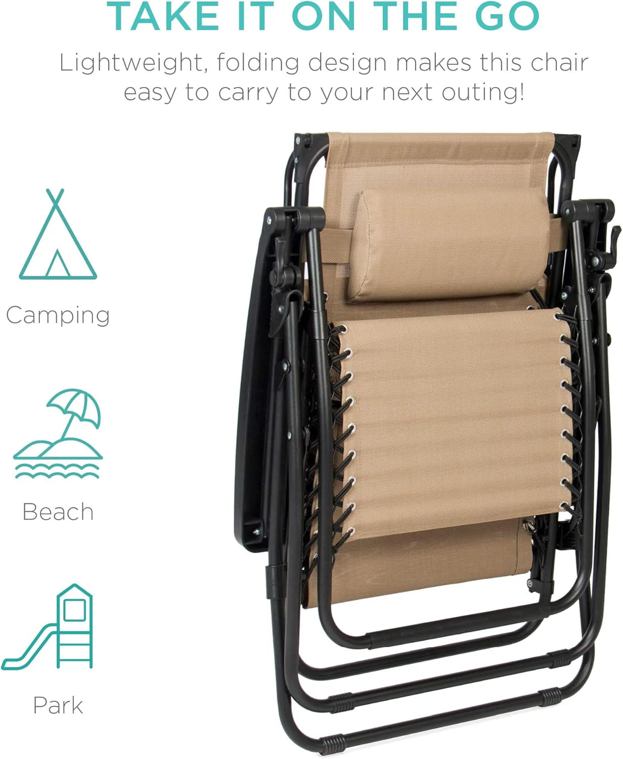 Best Choice Products Folding Zero Gravity Outdoor Recliner Patio Lounge Chair w/Adjustable Canopy Shade, Headrest, Side Accessory Tray, Textilene Mesh - Peacock Blue