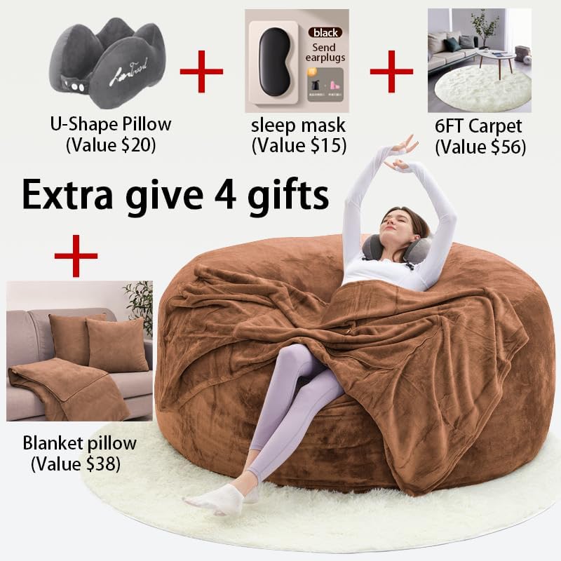 60" inch Oversized Bean Bag Sofa with Filling, Memory Sponge Bean Bag Chair