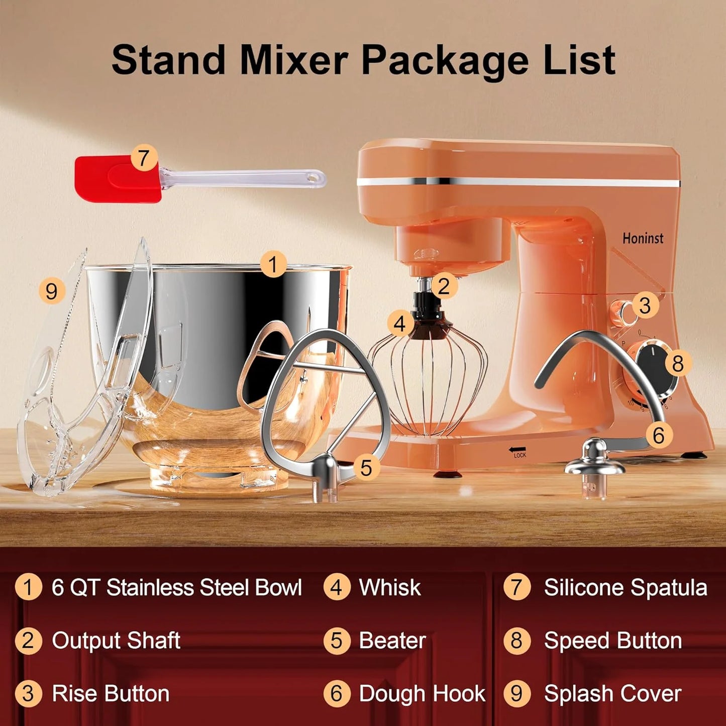 10-Speed Stand Mixer with 8-in-1 Splash Guard, Tilt Head, 6-Quart Stainless Steel Bowl + Dishwasher-Safe Dough Hook/Whisk/Blender/Scraper