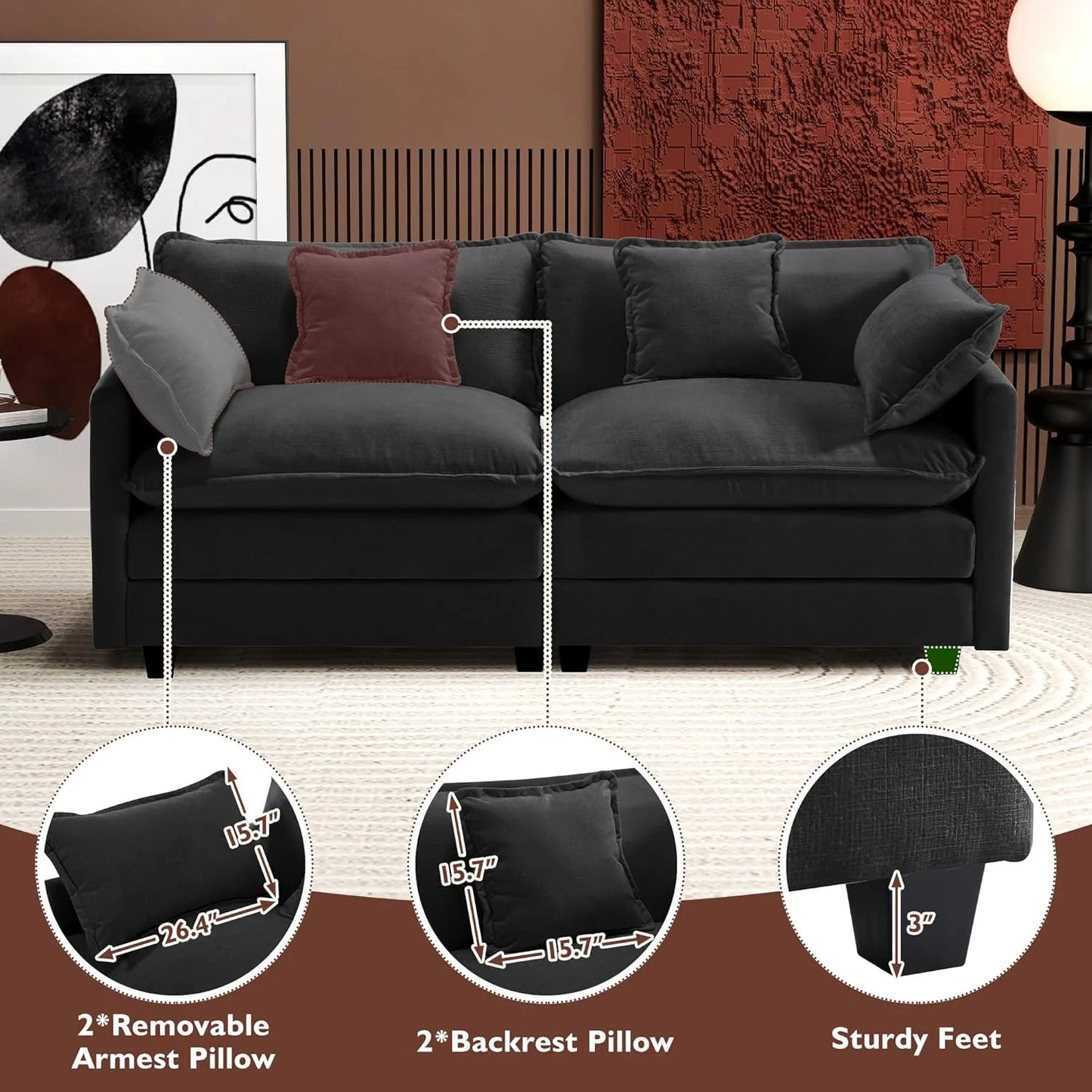 ihanherry 146-inch U-shaped modern sofa modular area cloud sofa