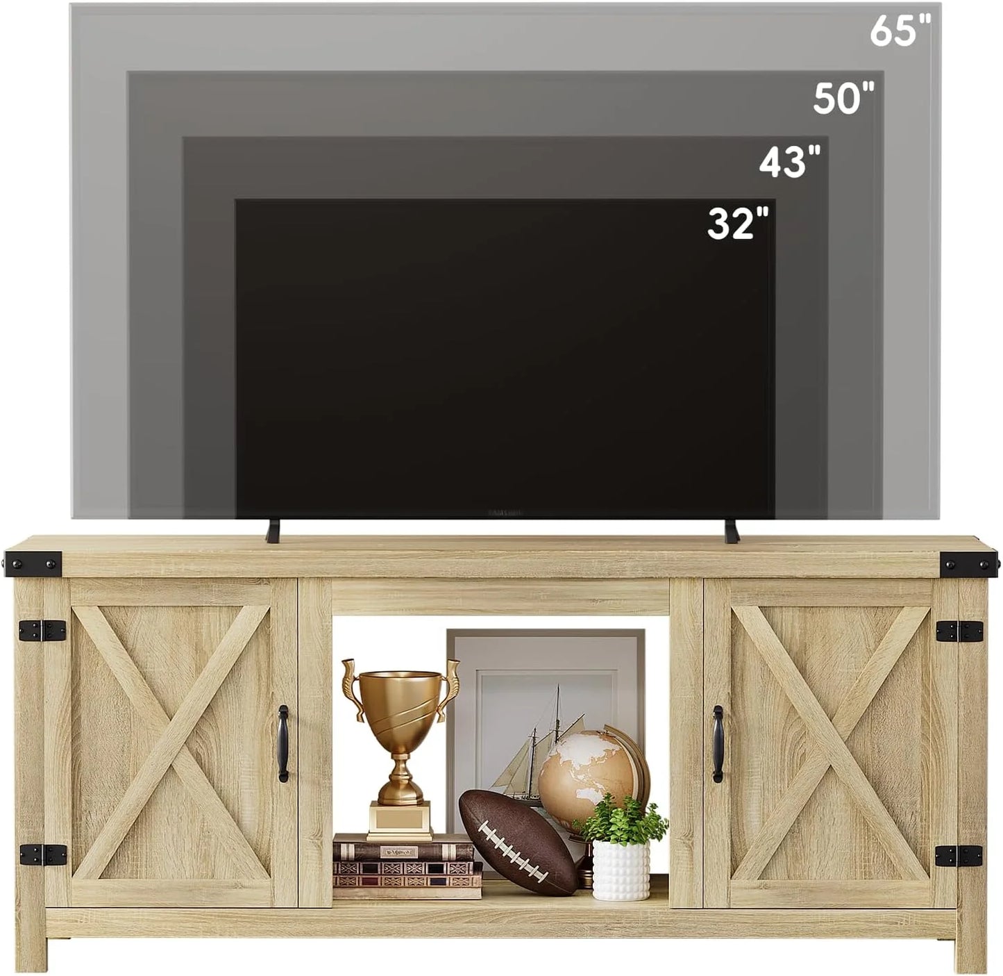 YESHOMY Fireplace TV Stand with Two Barn Doors and Storage Cabinets for Televisions up to 65+ Inch, Entertainment Center Console Table, Media Furniture for Living Room, 58 Inch