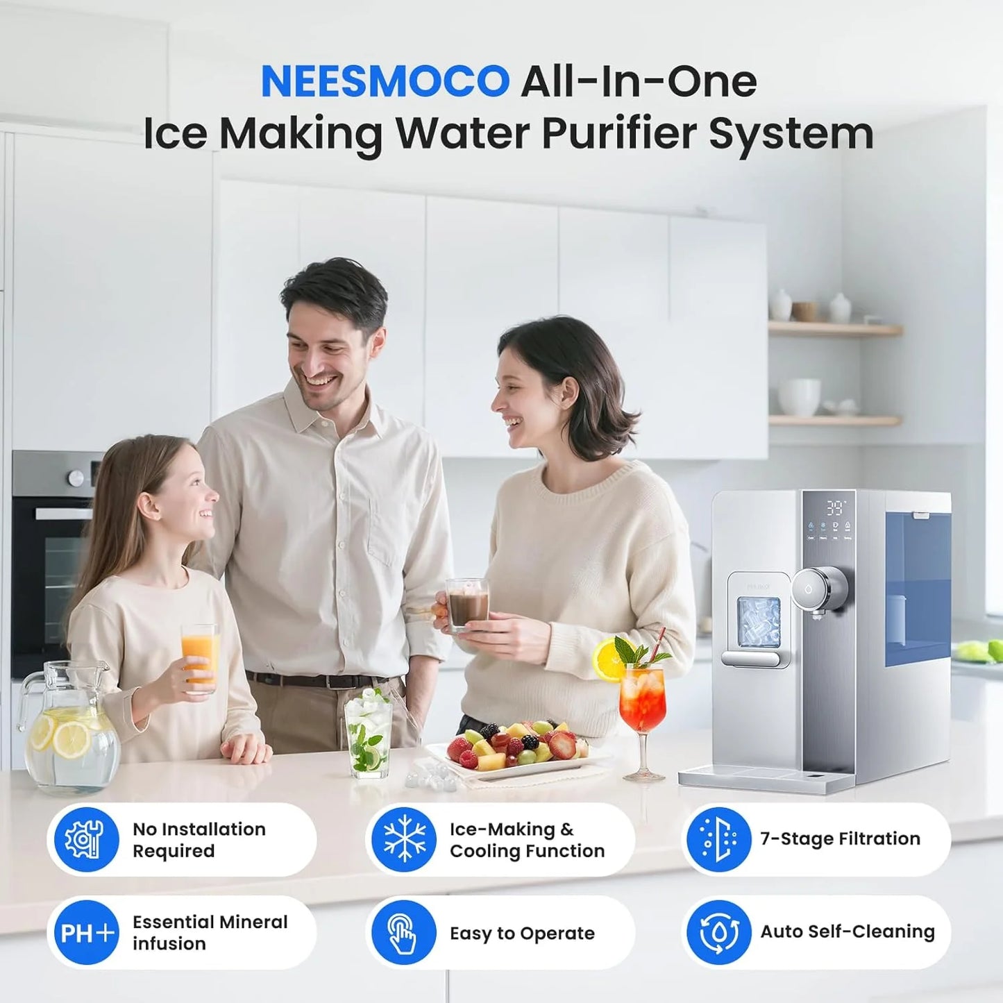 Ice Maker Water Filter 3 in 1 Countertop Instant Hot and Cold Water