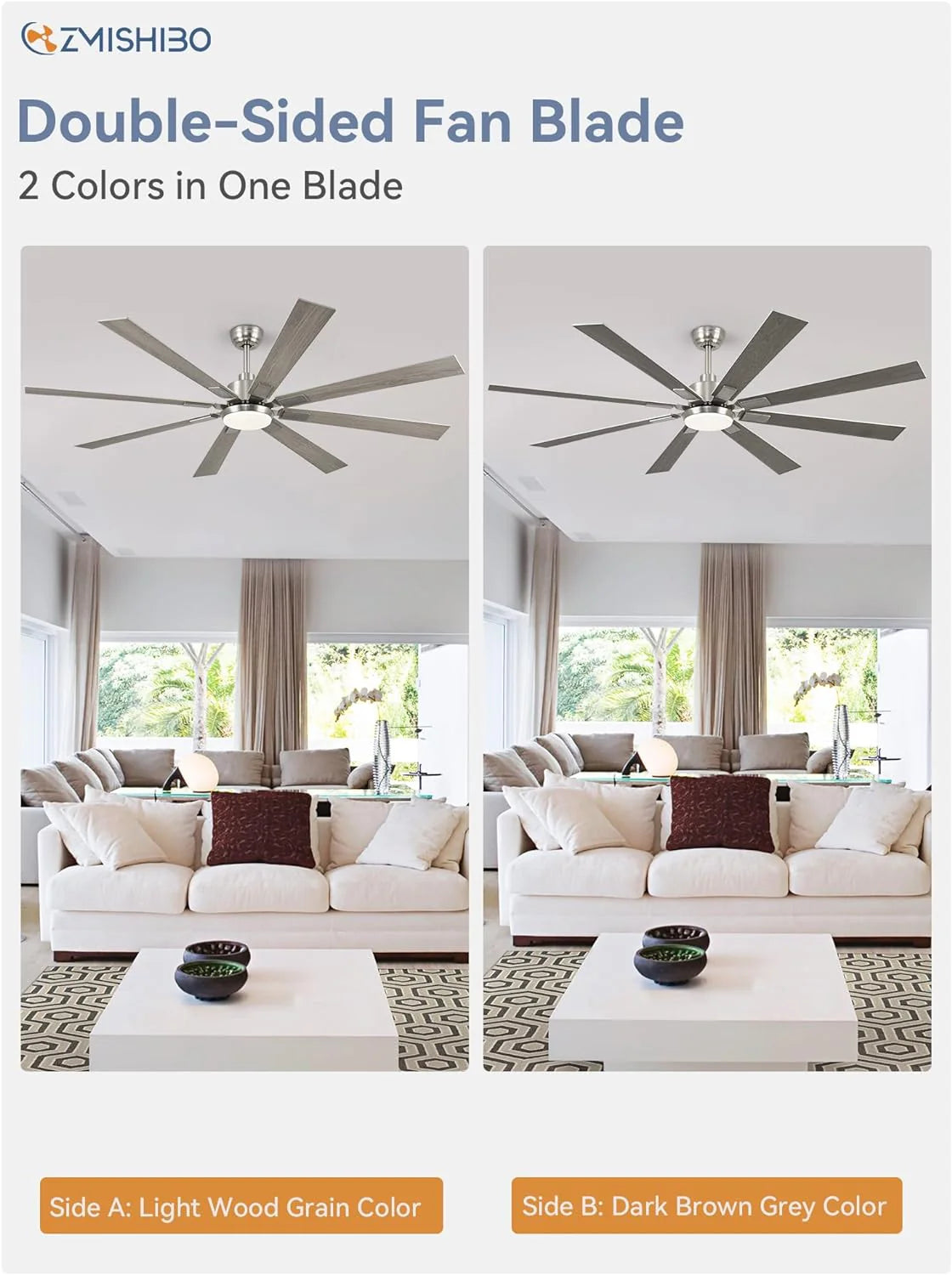 Zmishibo 72-inch large ceiling fan with lighting and remote indoor/outdoor