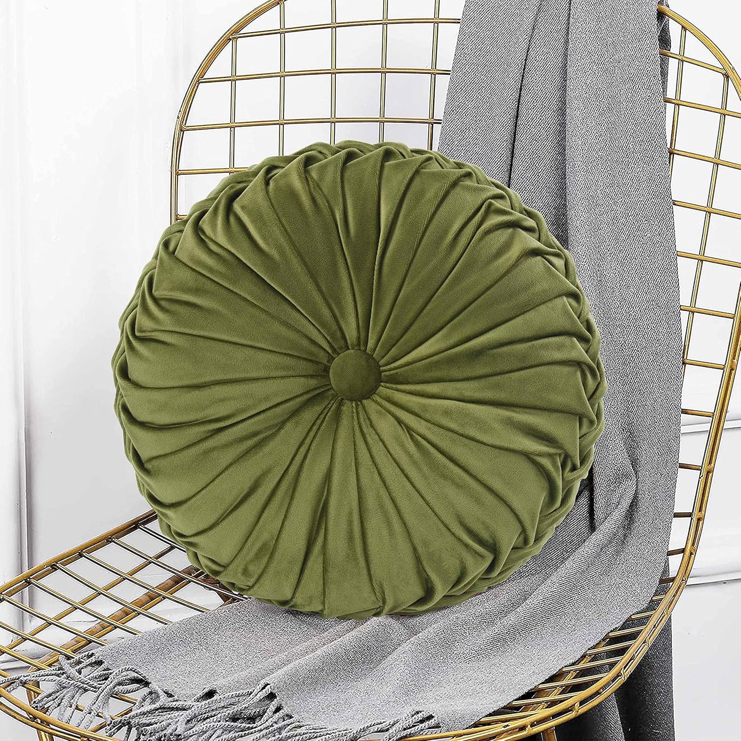 Set of 2 Decorative Round Pleated Throw Pillows