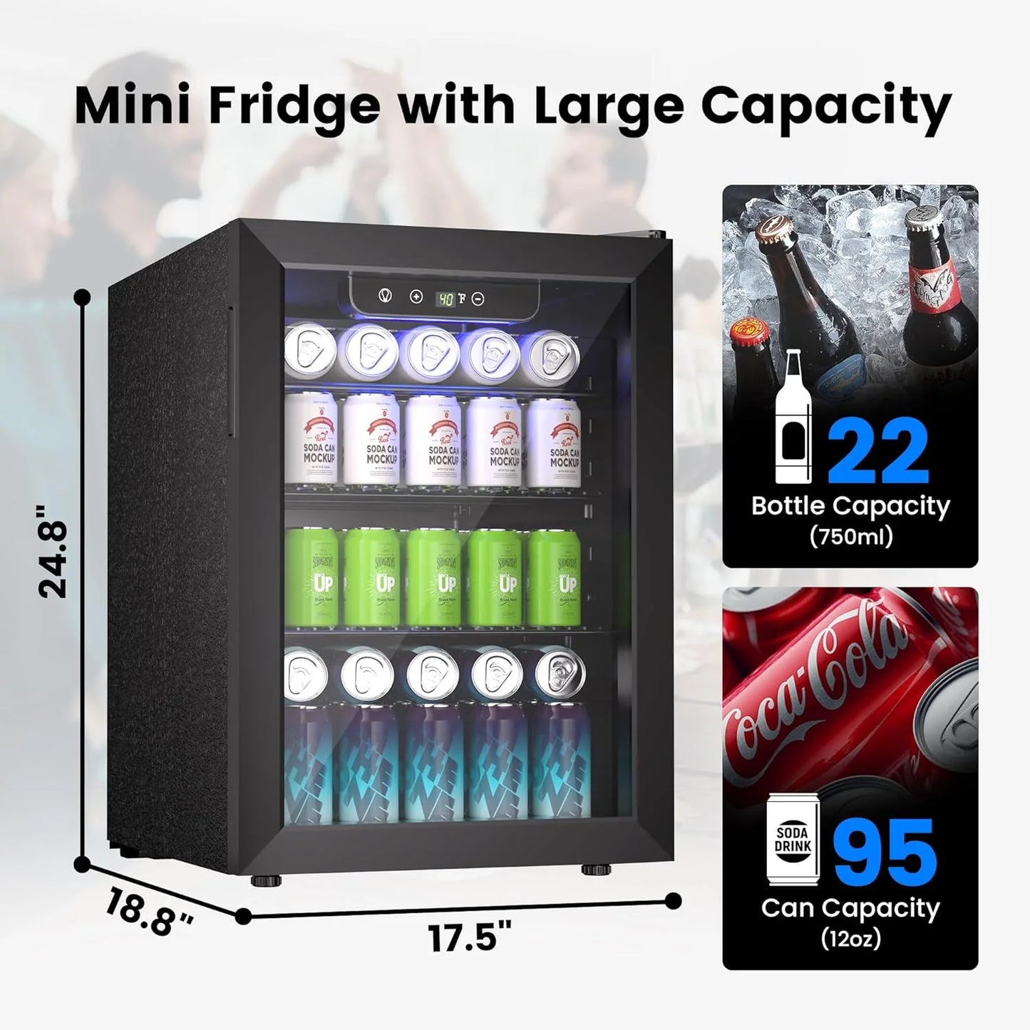 Beverage Refrigerator Cooler - 126 Can Mini Fridge Glass Door for Drinks Soda Beer Wine - Small Refrigerator for Office Bedroom Home Bar, 4 Adjustable Shelves, 3.2 Cu.Ft, Silver