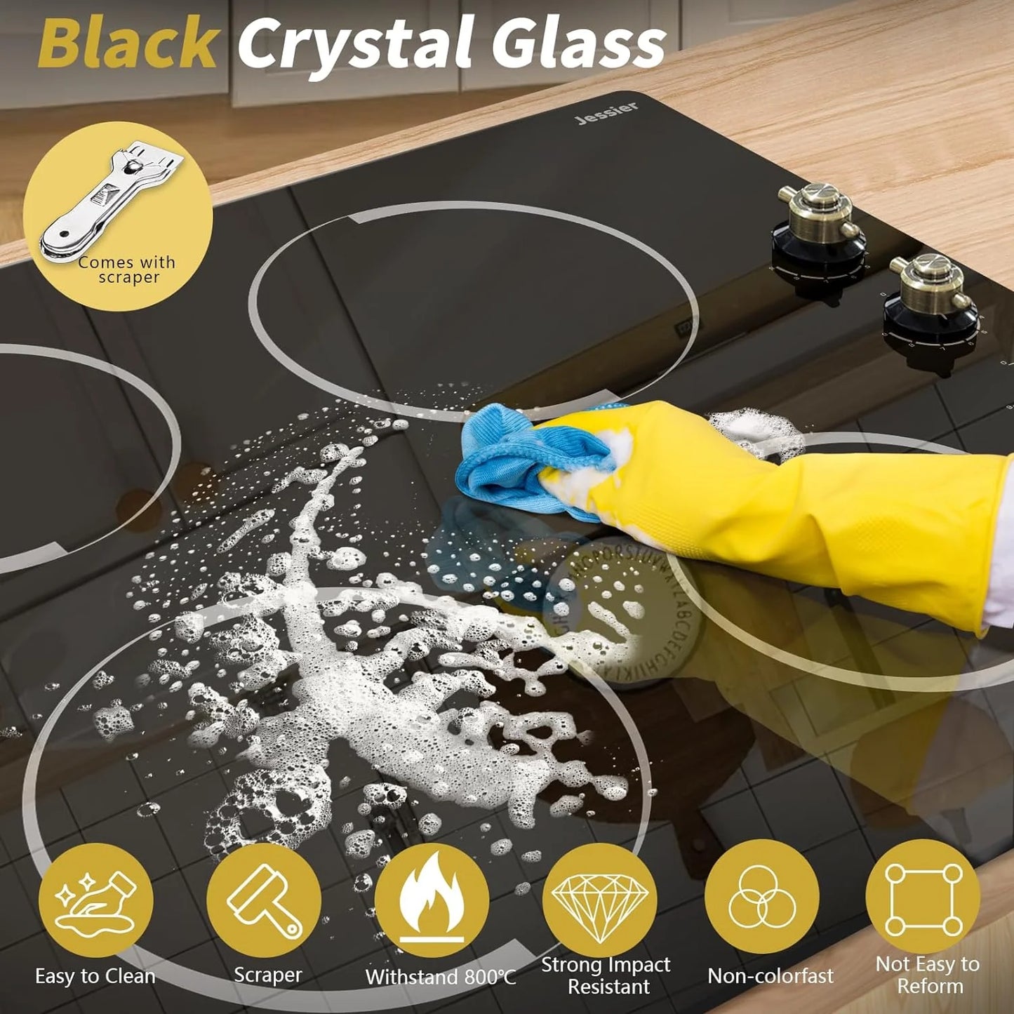 Electric Cooktop 30 Inch - 5 Burners Built-in Ceramic Cooktop, 30" Electric Stove Top with Glass Protection Metal Frame, 9 Heating Level, 8400W, 220-240V for Hard Wire(No Plug)