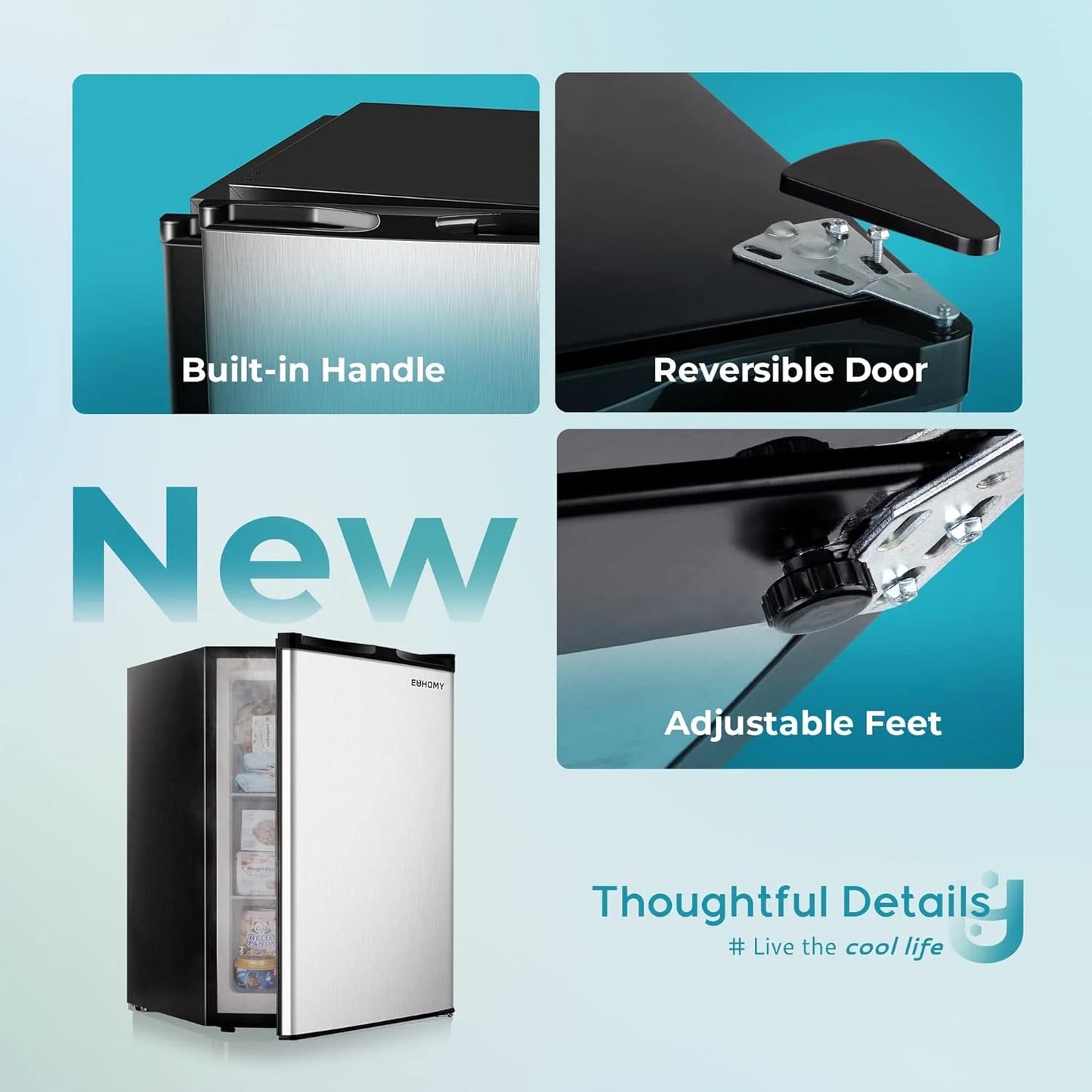 Upright freezer, 3.0Cubic Feet, Single Door Compact Mini Freezer with Reversible Door Small freezer for Home/Dorms/Apartment/Office