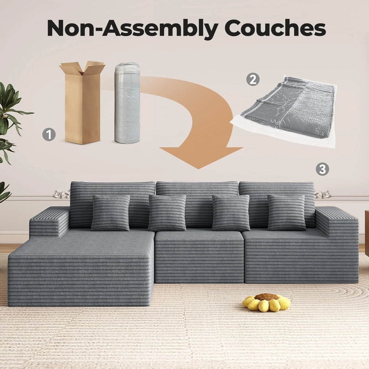 111‘’ Modular Sectional Cloud Couches with L Shaped Chaise