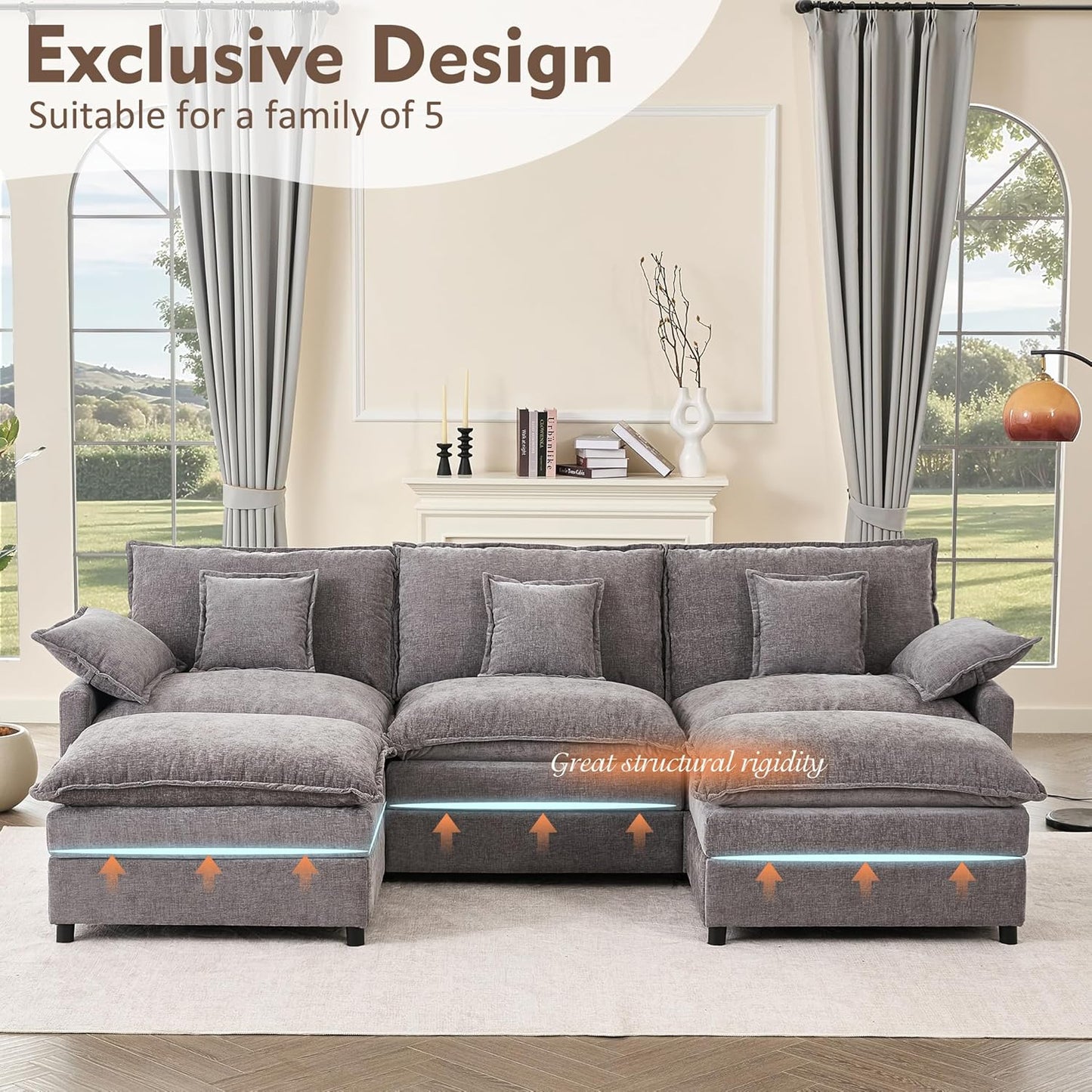 108" U-shaped sofa, modular sofa, three-seater comfortable cloud sofa