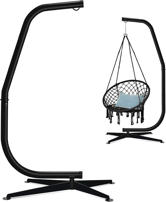 Best Choice Products Metal Hanging Hammock C-Stand for Chair/Weather-Resistant Finish, Offset Base - Stand Only - Black