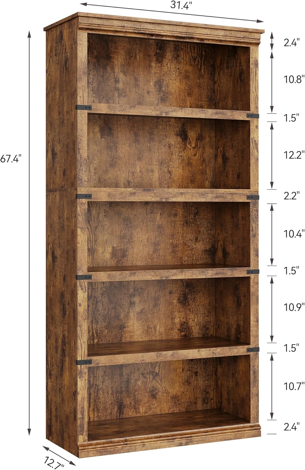 5 Tier Bookcase Farmhouse Book Shelf with Storage Open Display Bookshelves