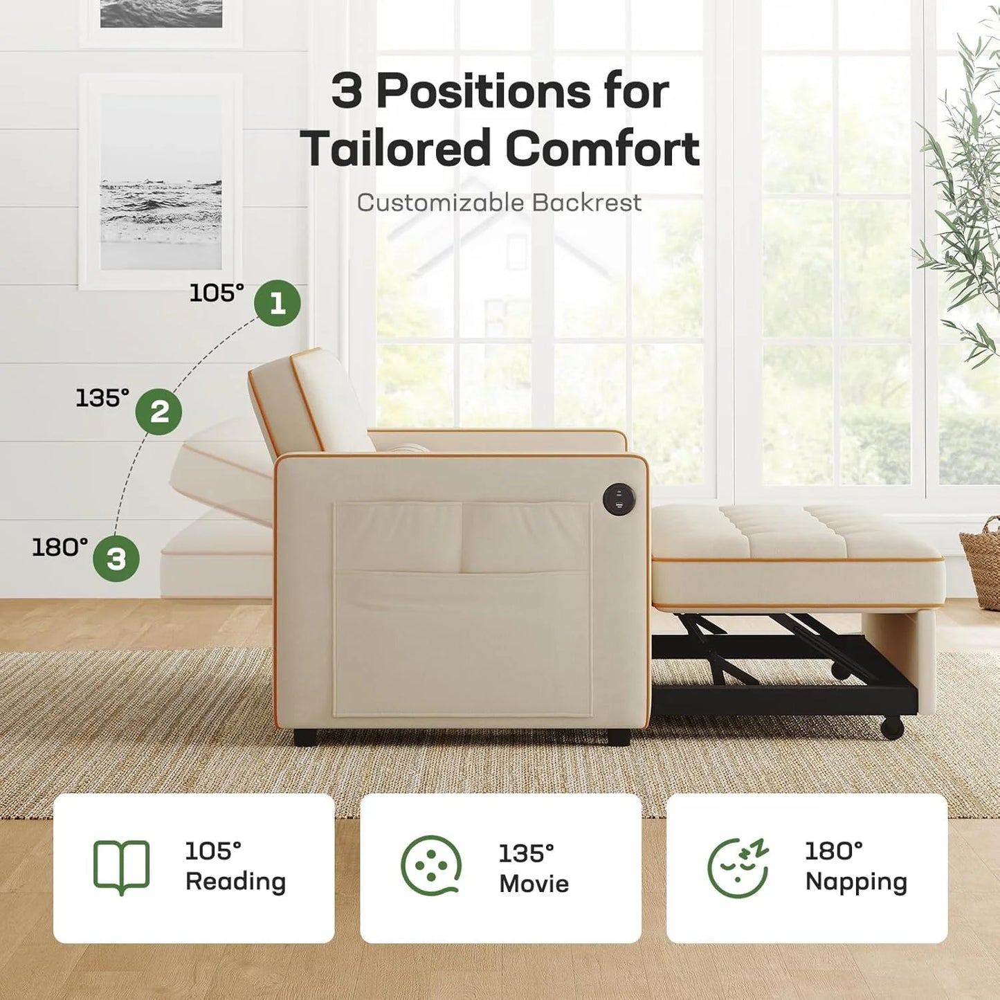 Sofa Bed 3-in-1 Convertible Sleeper Sofa