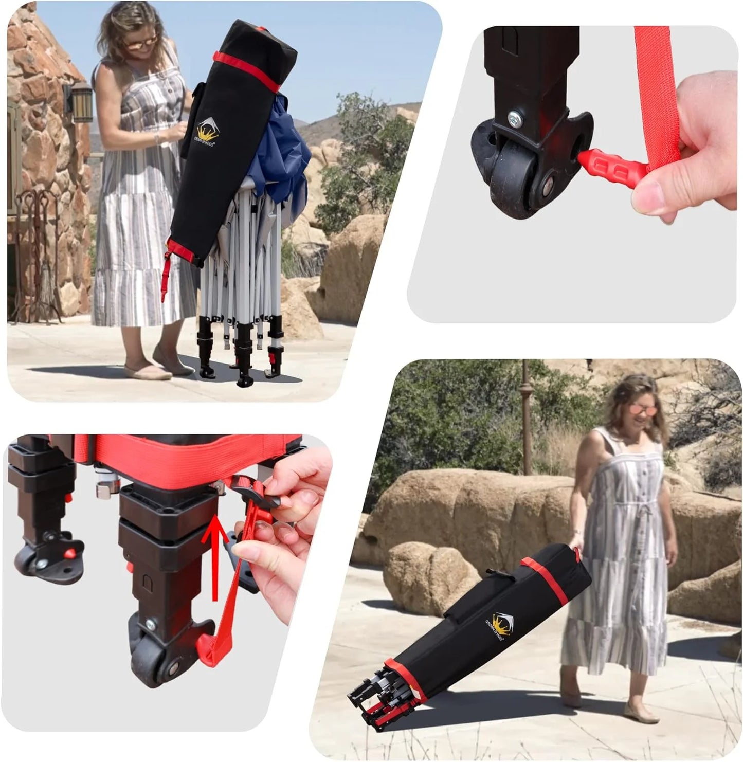 10x10 Pop-Up Awning - One-Click Installation Beach Tent - Outdoor Sunshade Silver Coated Top, 3 Heights and 4 Sand Pockets