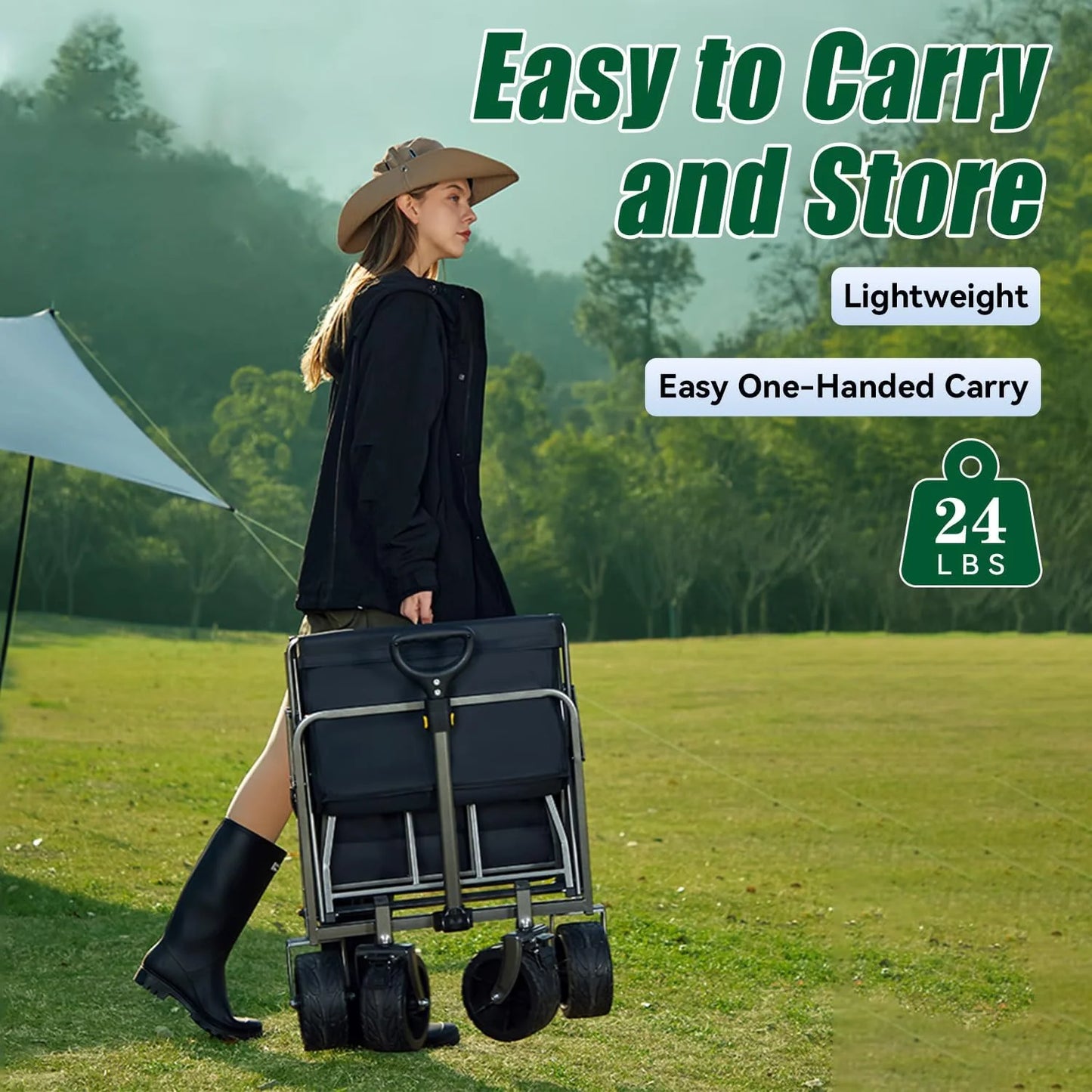 Foldable 4-wheel cart, foldable, 37 inches long, 480 lb capacity, heavy-duty beach cart, shopping cart with wheels