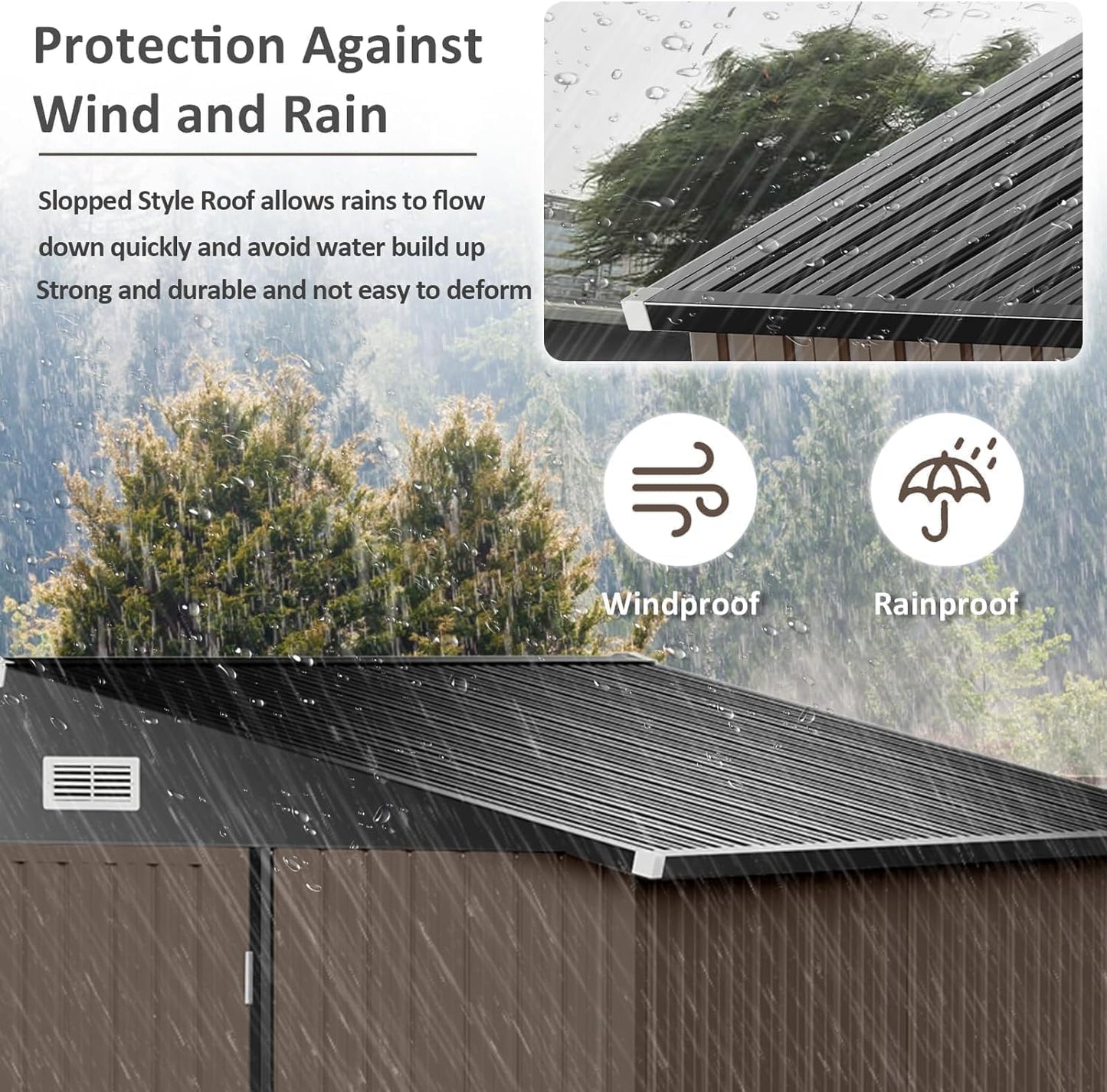 Aoxun 6.2x4 FT Shed Outdoor Storage Shed Metal Garden Shed with Lockable Doors & Slooping Roof Tool Shed Bike Shed for Backyard, Patio, Poolside (Brown)