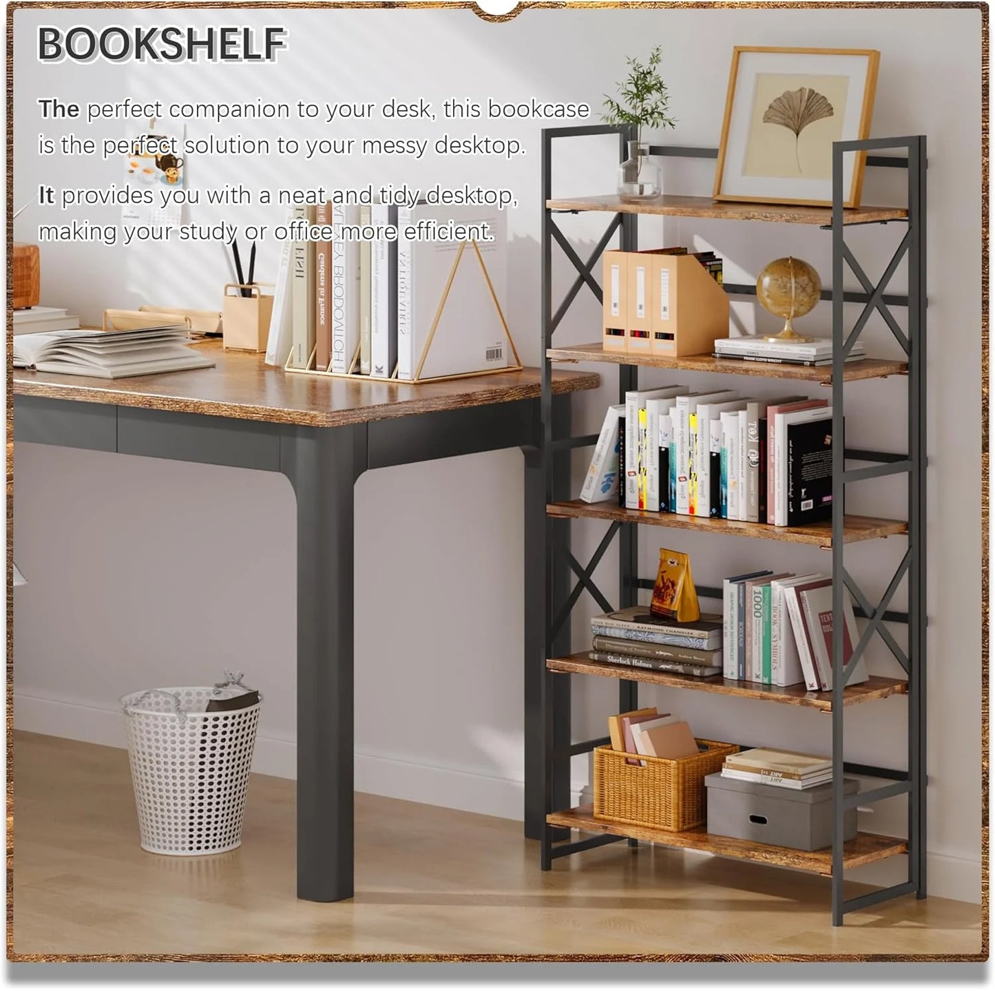 5 Tiers No Assembly Book Shelves 51.2" H Folding Bookshelf Bookcase