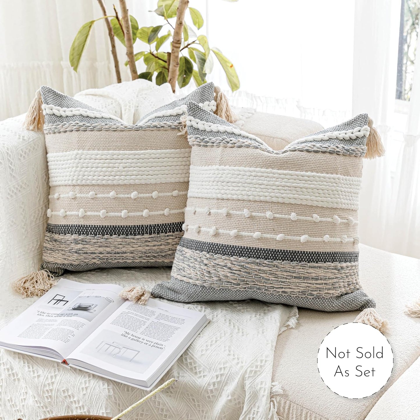 Blue Boho Decorative Throw Pillow Cover 20x20