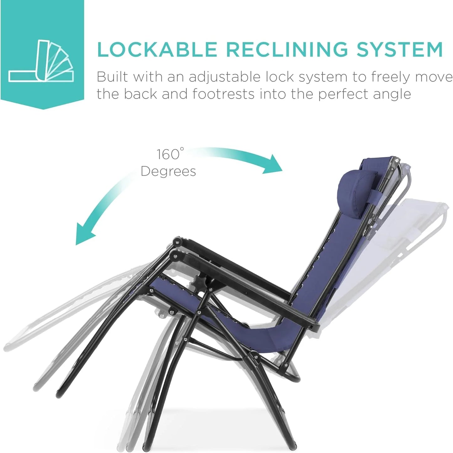 Best Choice Products Folding Zero Gravity Outdoor Recliner Patio Lounge Chair w/Adjustable Canopy Shade, Headrest, Side Accessory Tray, Textilene Mesh - Peacock Blue