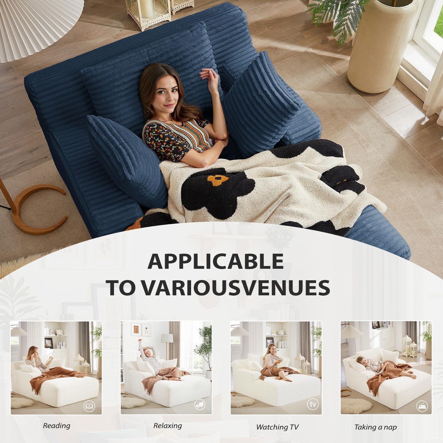 50-inch indoor recliner, oversized corduroy upholstered boneless sofa bed, deep sleeper sofa reading chair, cloud sofa, living room sofa