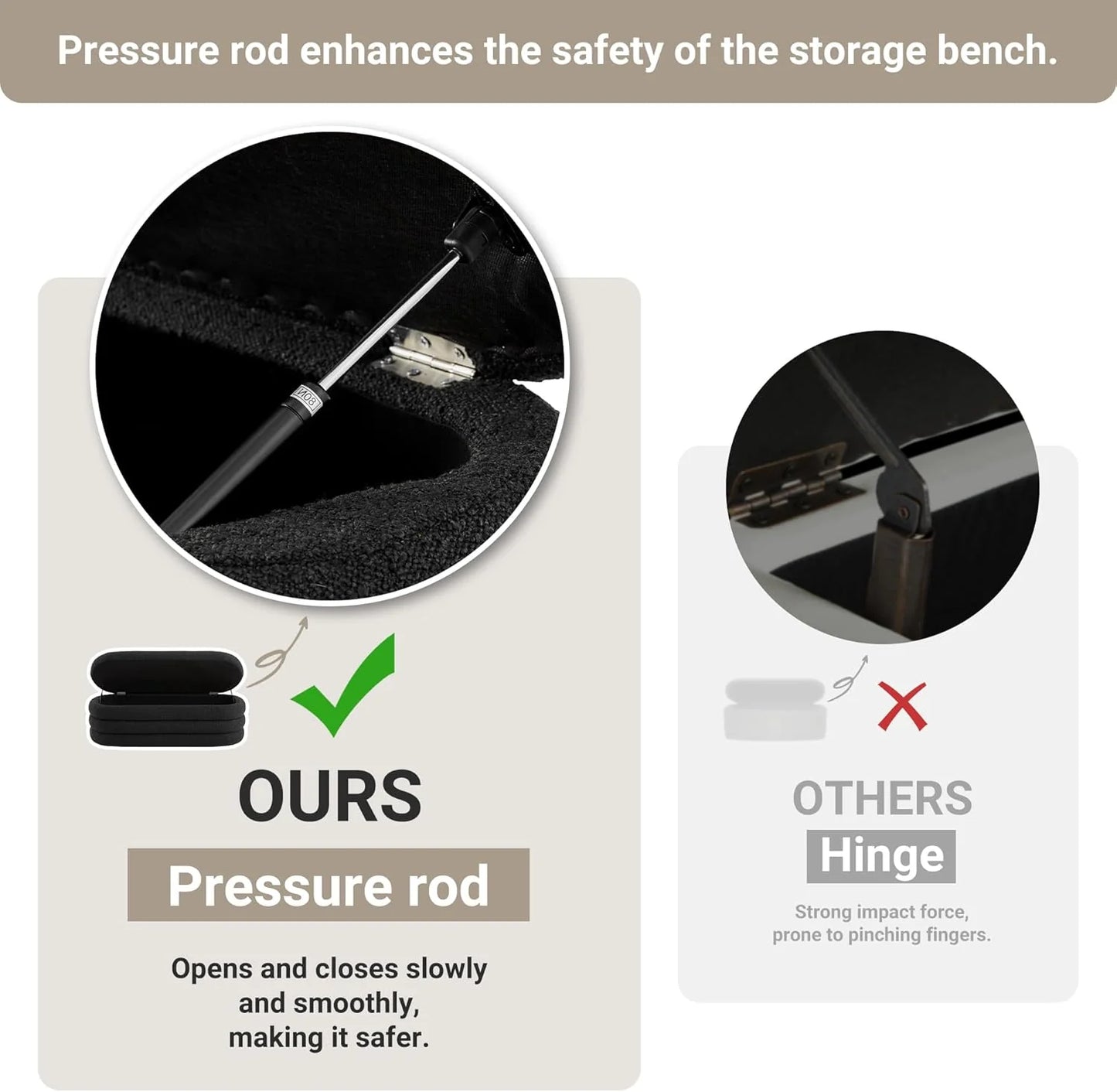 Storage Ottoman Bench 49.2 Inch Upholstered Fabric Storage Bench