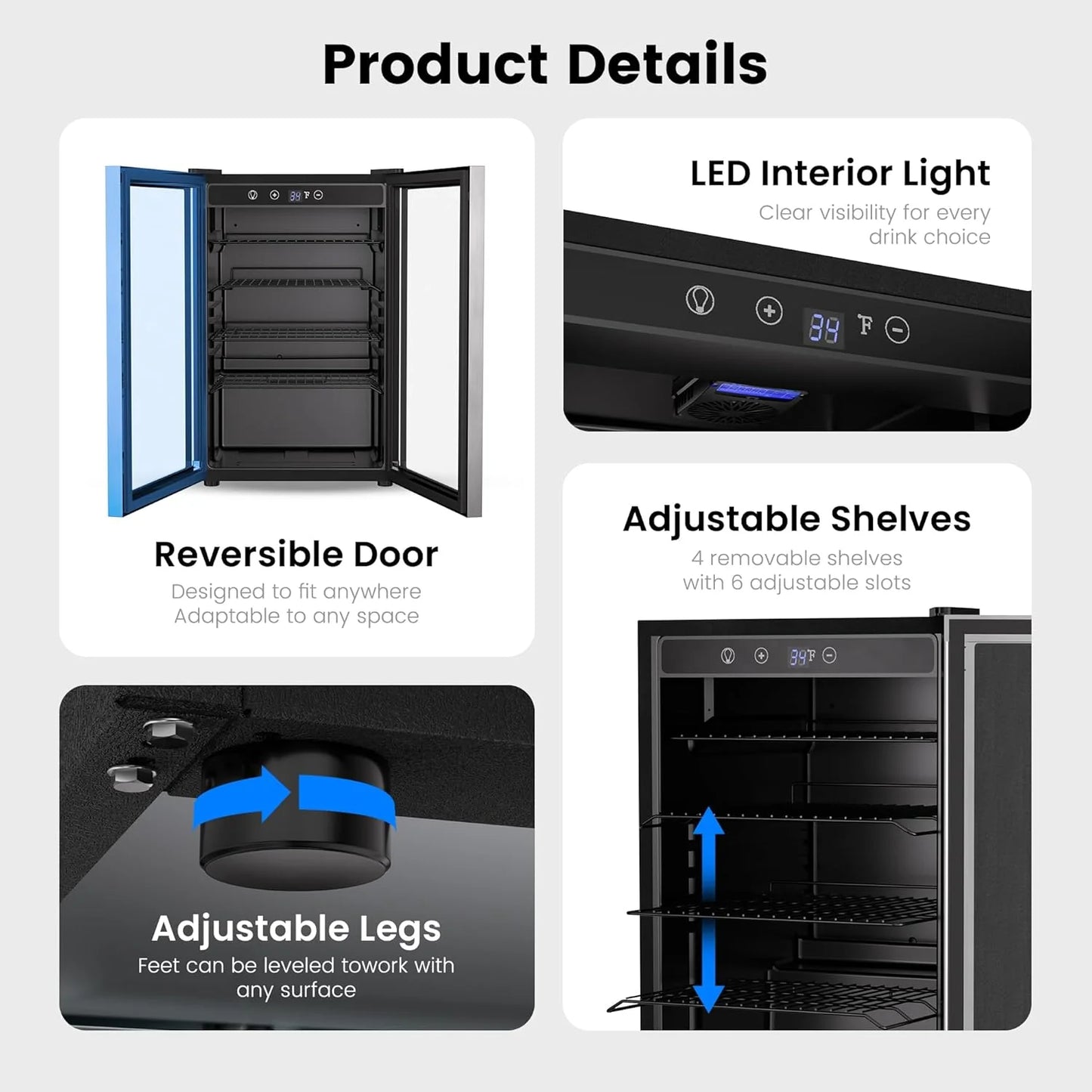 Beverage Refrigerator Cooler - 126 Can Mini Fridge Glass Door for Drinks Soda Beer Wine - Small Refrigerator for Office Bedroom Home Bar, 4 Adjustable Shelves, 3.2 Cu.Ft, Silver