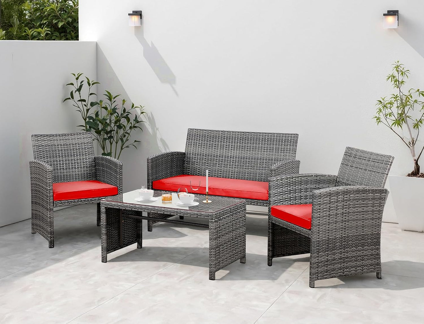 Shintenchi 4 Piece Patio Ratten Set Outdoor Furniture Set Wicker Conversation Set