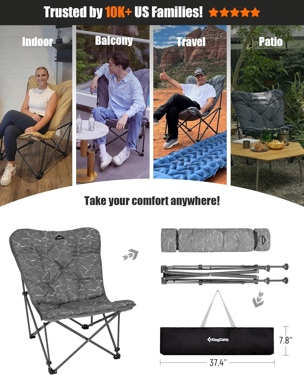 Butterfly chair, extra large thick comfortable camping chair, portable folding chair, 400 lb heavy duty seat