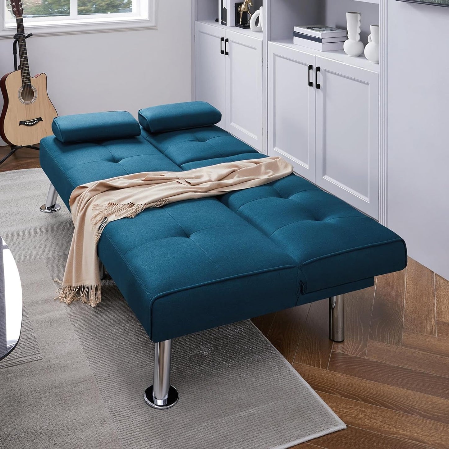 Convertible Sofa Bed Modern Imitation Leather Home Recliner Flip Double Sofa Folding Sofa Bed Guest Bed