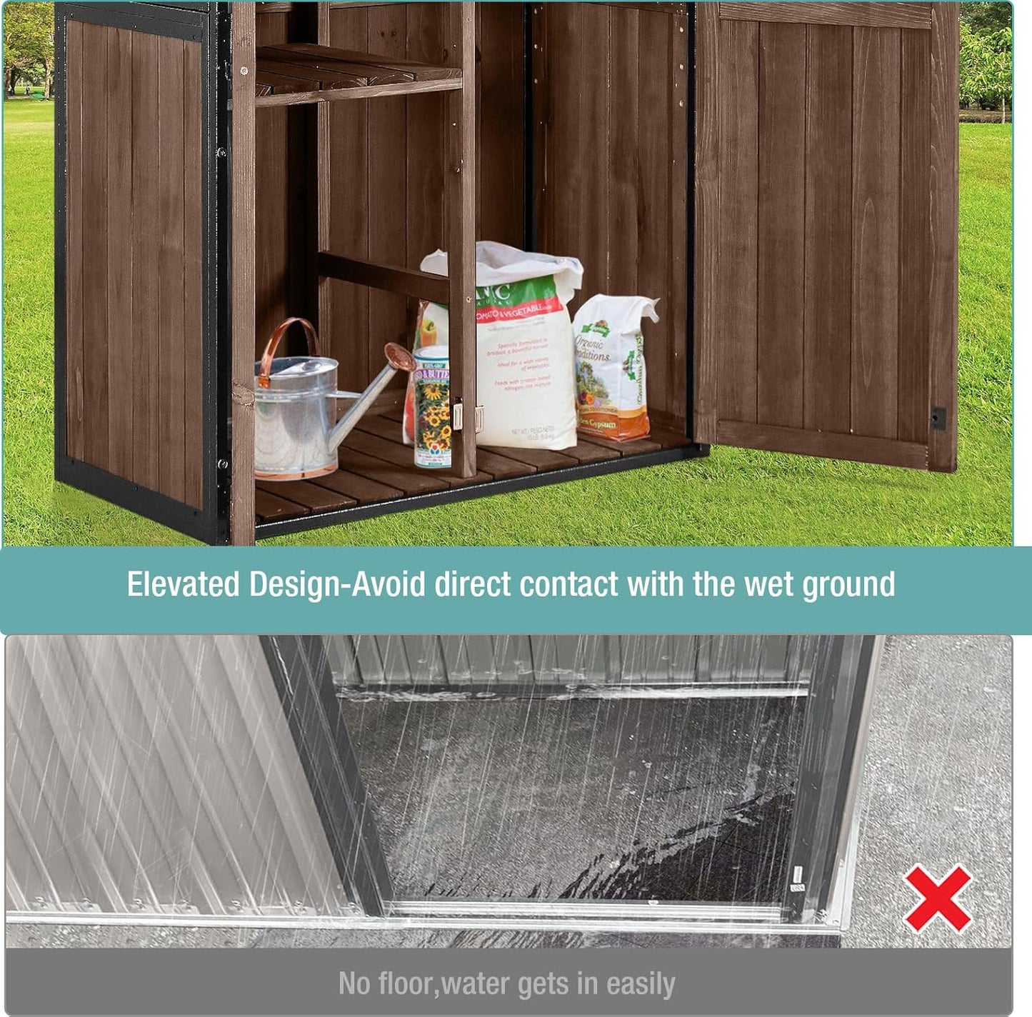 Sheds Outdoor Storage Garden Shed with Metal Frame Structure and Adjustable Shelves Large Capacity Storage Tool Cabinet Box for Backyard Garden Patio Lawn (Brown)