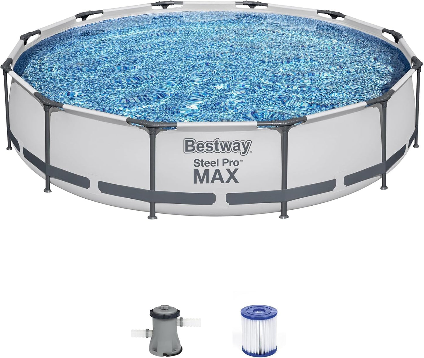 Steel Pro MAX 10 Foot x 30 Inch Round Metal Frame Above Ground Outdoor Backyard Swimming Pool Set with 330 GPH Filter Pump