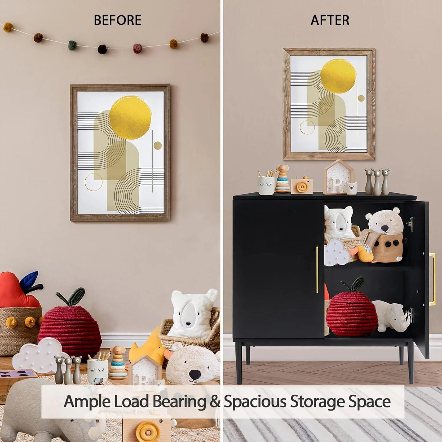 Free Standing Cabinet Black Wood for Living Room, Bedroom, Dining Room, Hallway