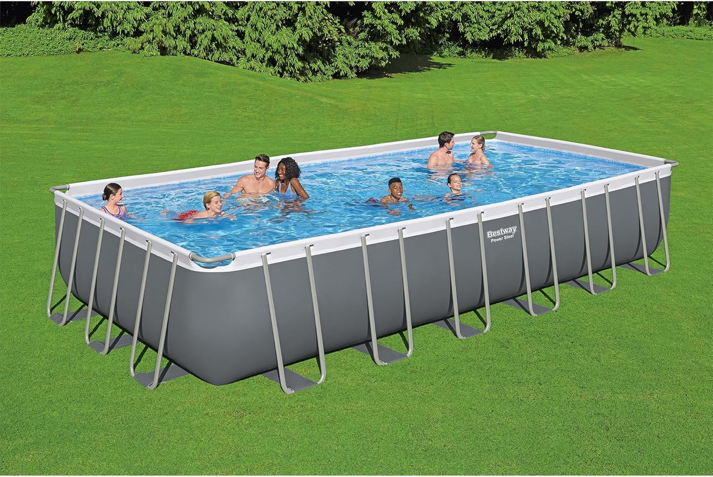 Power Steel 14' x 8'2" x 39.5" Oval Above Ground Pool Set | Includes 530gal Filter Pump, Ladder, ChemConnect Dispener