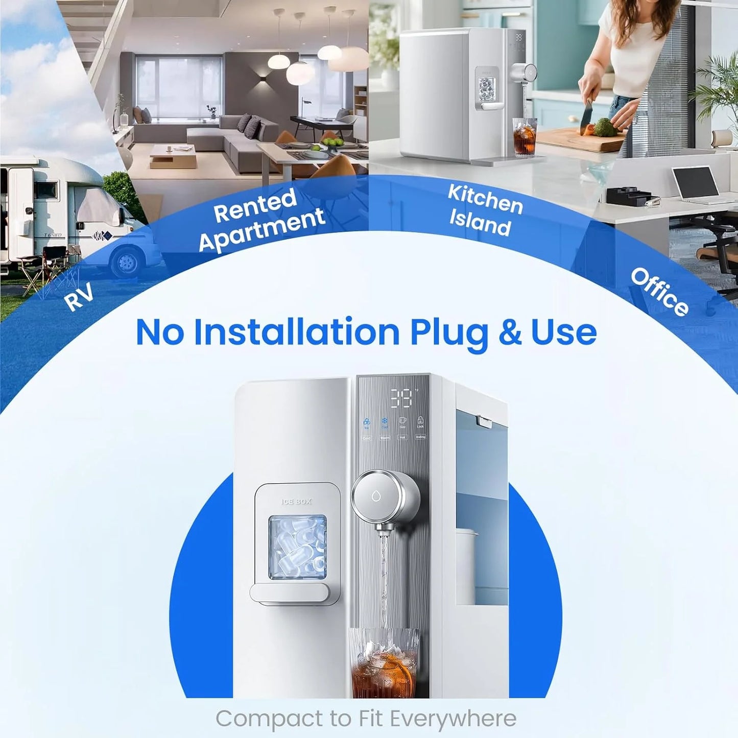 Ice Maker Water Filter 3 in 1 Countertop Instant Hot and Cold Water