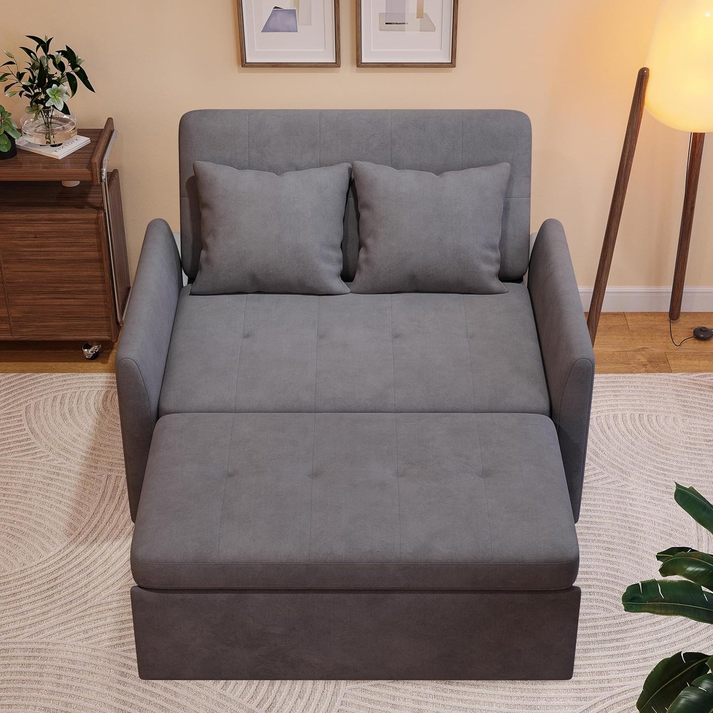 Sleeper Sofa Bed, 3 in 1 Convertible Sleeper Couch Bed Pull Out, Small Loveseat Sofa, Futon Sofa Bed Full Size, 46" Velvet Love Seat