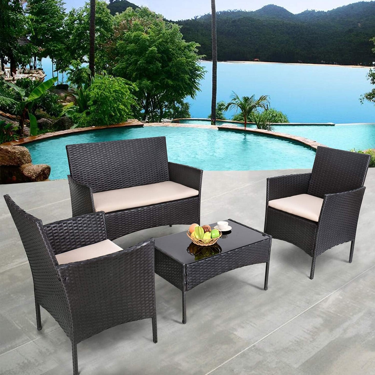 4 piece outdoor patio furniture set rattan chair wicker set