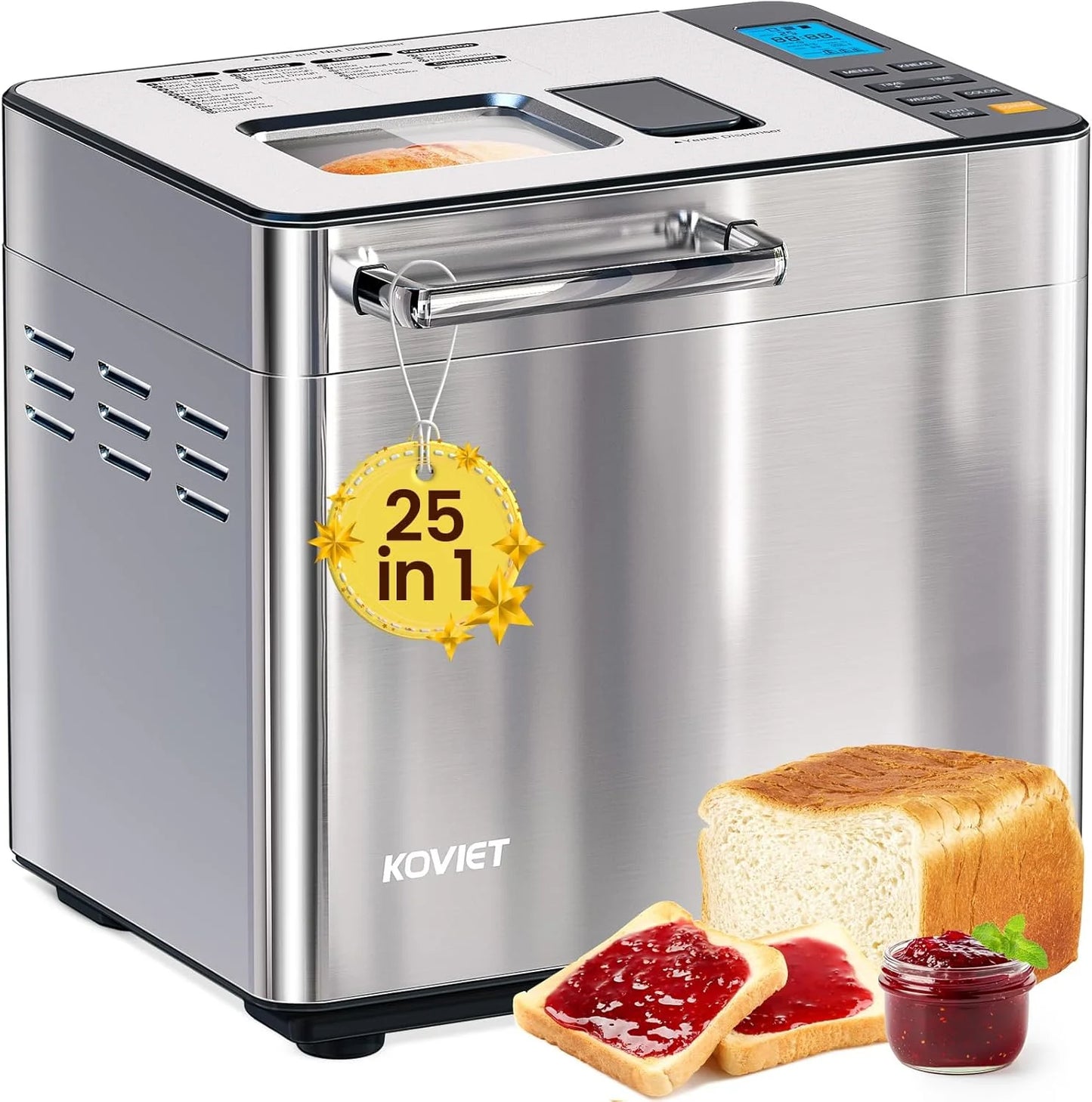 25-in-1 Bread Maker with Automatic Dual Dispenser, 2-Pound Stainless Steel Bread Maker