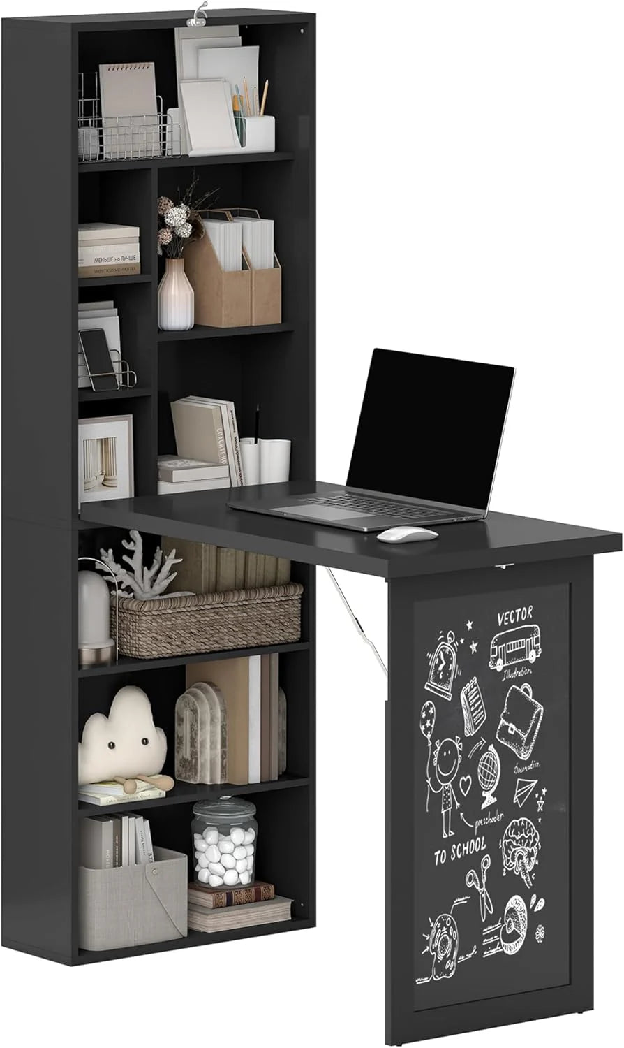 Folding convertible writing desk, wall mounted desk cabinet, multifunctional home office workstation