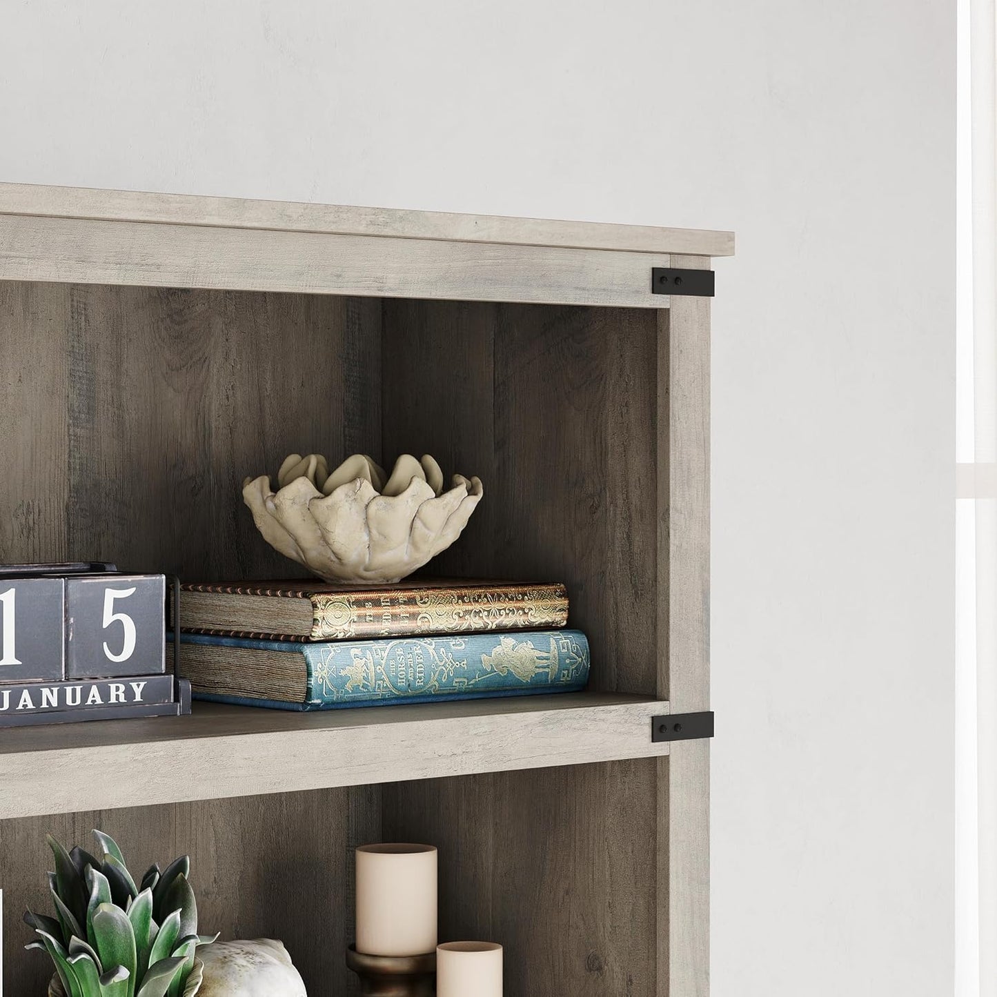 5 Tier Bookcase Farmhouse Book Shelf with Storage Open Display Bookshelves