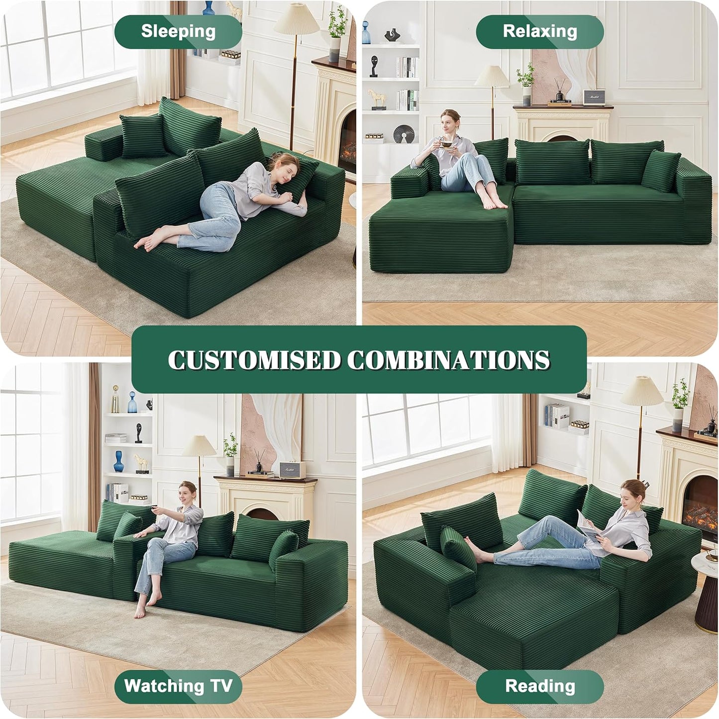 110-inch cloud sofa, boneless sofa in the living room, modular sofa with deep seats