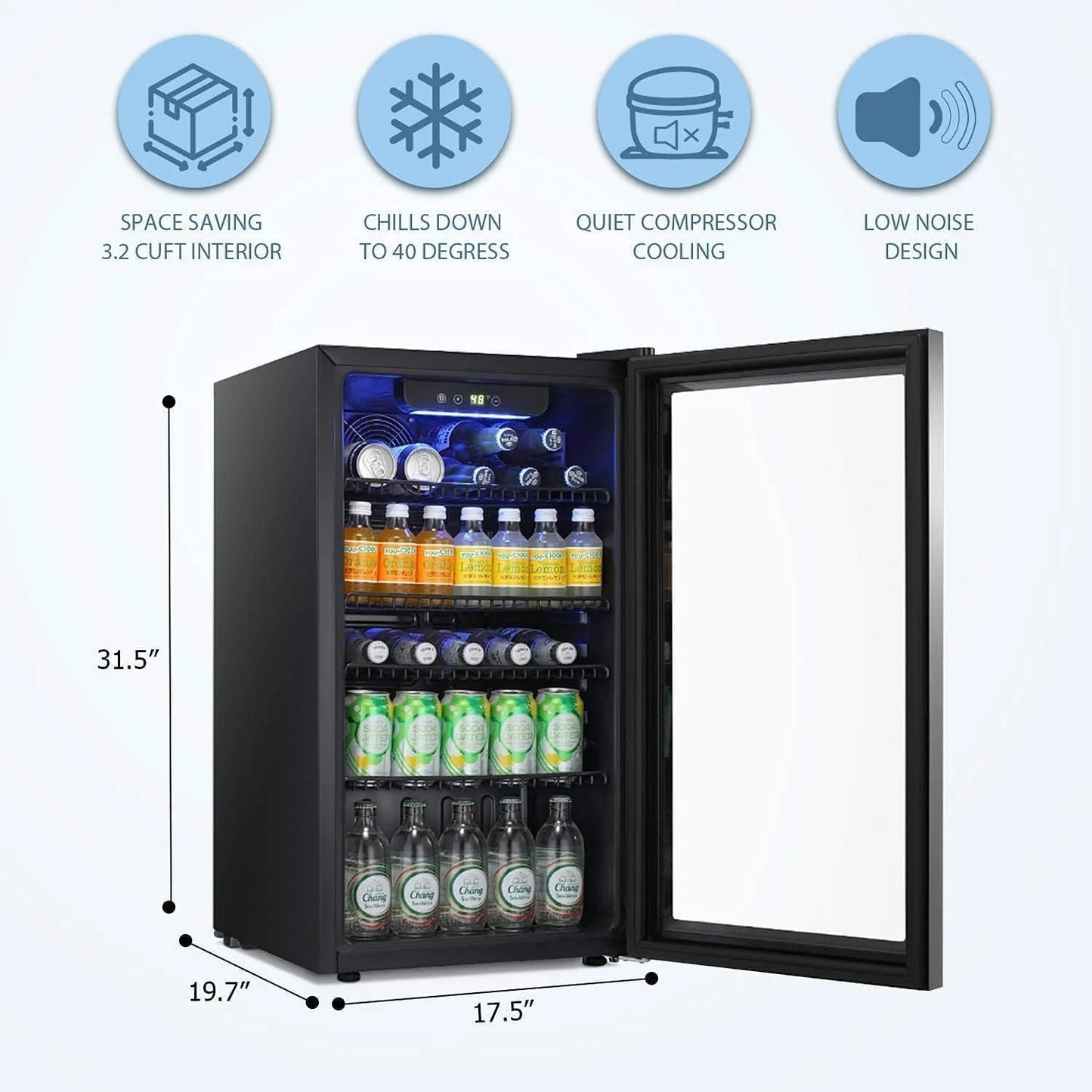 Antarctic Star Beverage Refrigerator Cooler 68 Can, Mini Fridge with Glass Door for Beer Drinks Wine,Freestanding Small Fridge with Electronic Temperature Control for Home and Bar,1.7 cu.ft