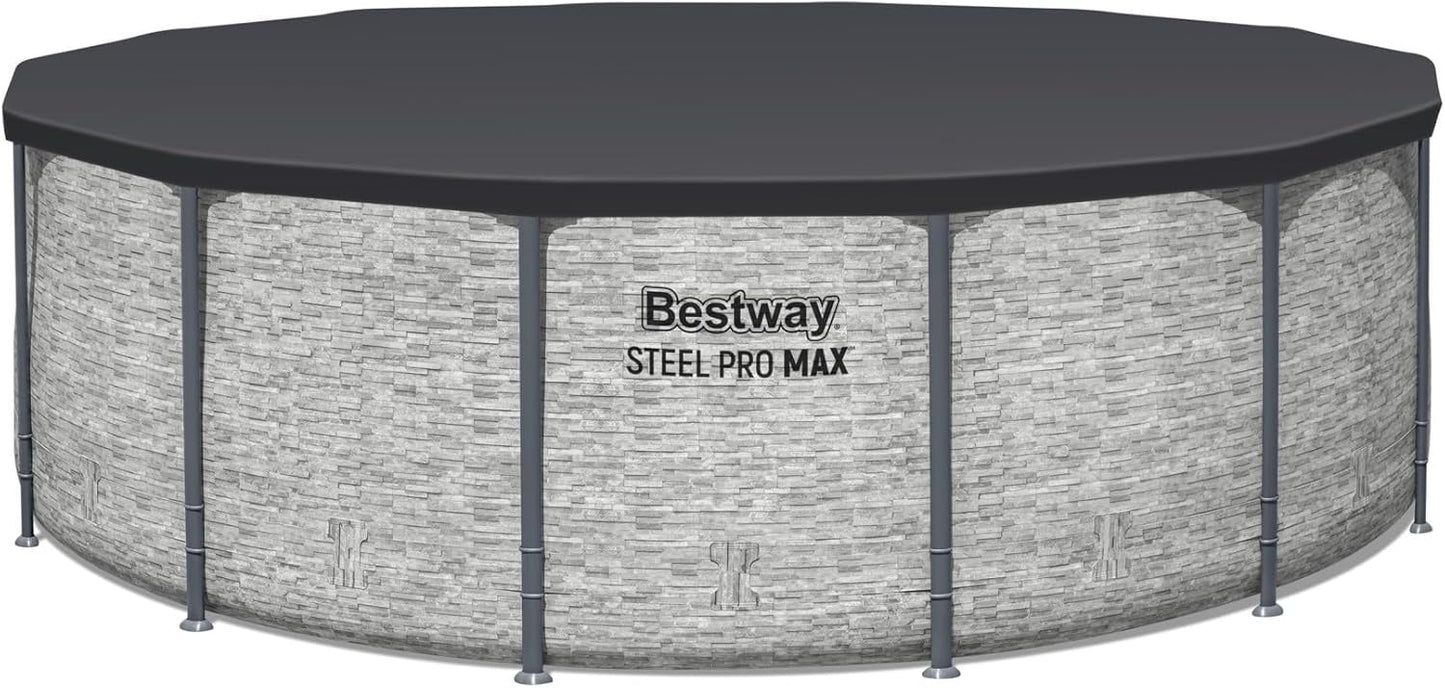 Steel Pro MAX 14 Foot x 48 Inch Round Metal Frame Above Ground Outdoor Swimming Pool Set with 1,000 Filter Pump, Ladder, and Cover, Gray