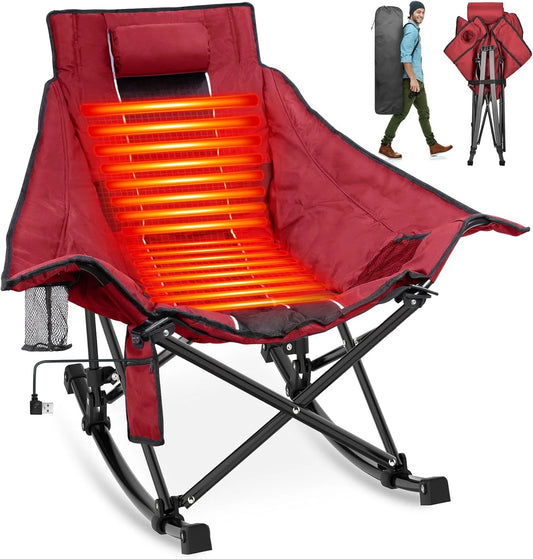 Heated Camping Chair, Extra Large Heated Chair Outdoor Sports Chair with 3 Heat Levels on Back and Seat, Portable Folding Heated Outdoor Chair (Batteries Not Included)