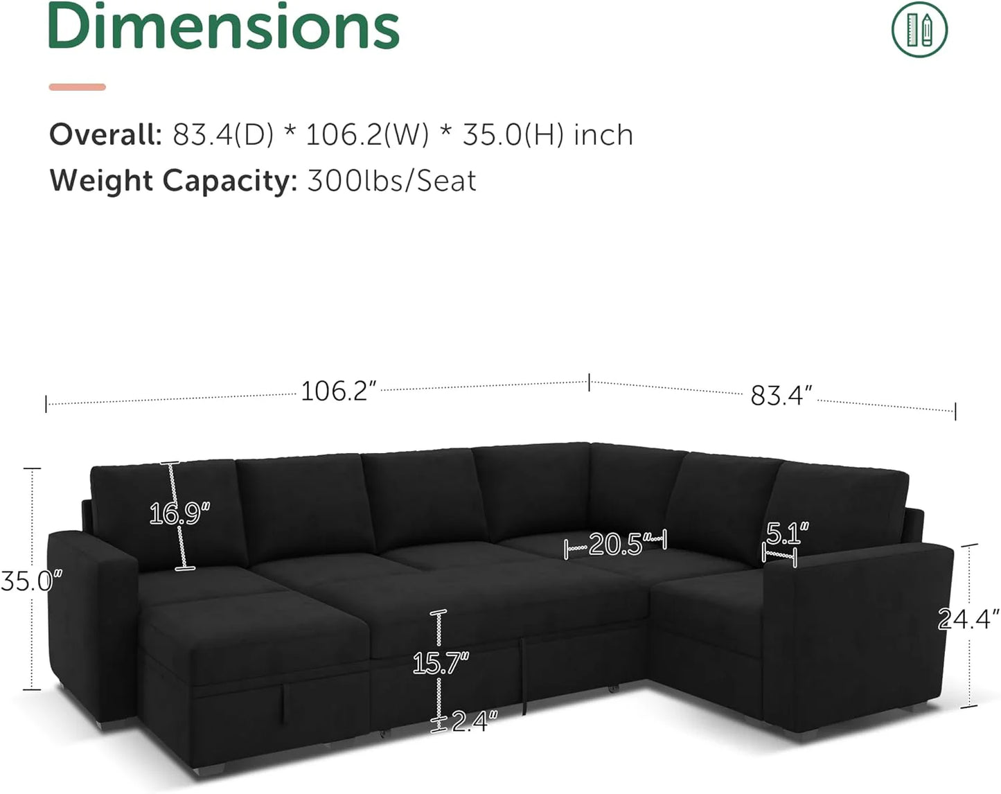 HONBAY Modular Sectional Sleeper Sofa with Pull Out Bed, L Shaped Couch with Storage Seat, Convertible Sectional Couches for Living Room