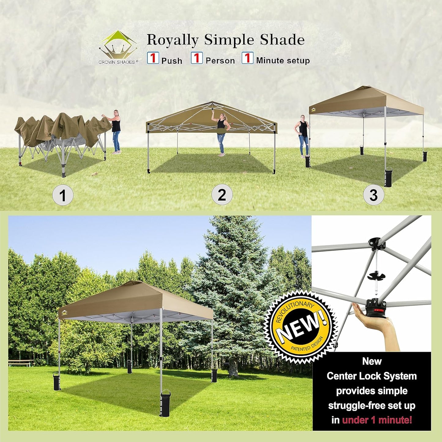 10x10 Pop-Up Awning - One-Click Installation Beach Tent - Outdoor Sunshade Silver Coated Top, 3 Heights and 4 Sand Pockets